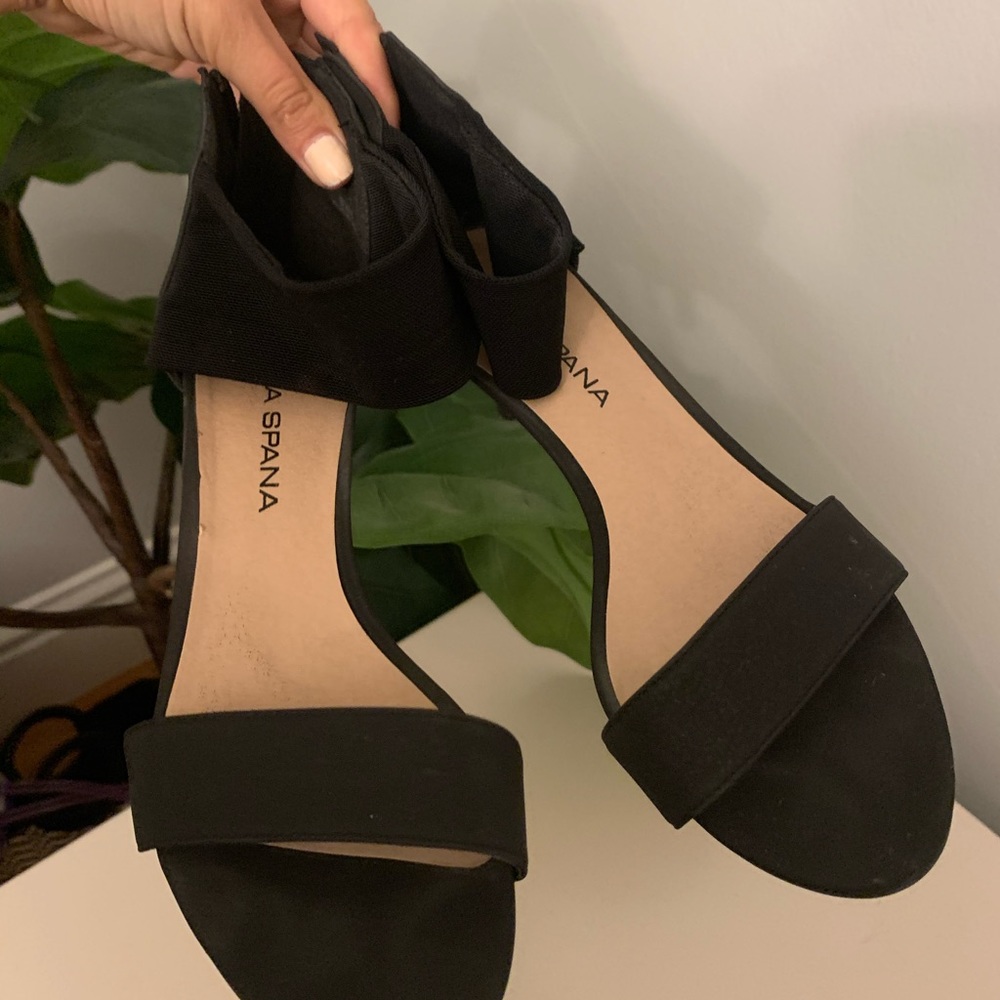 Black open toe kitten heel with mesh ankle strap